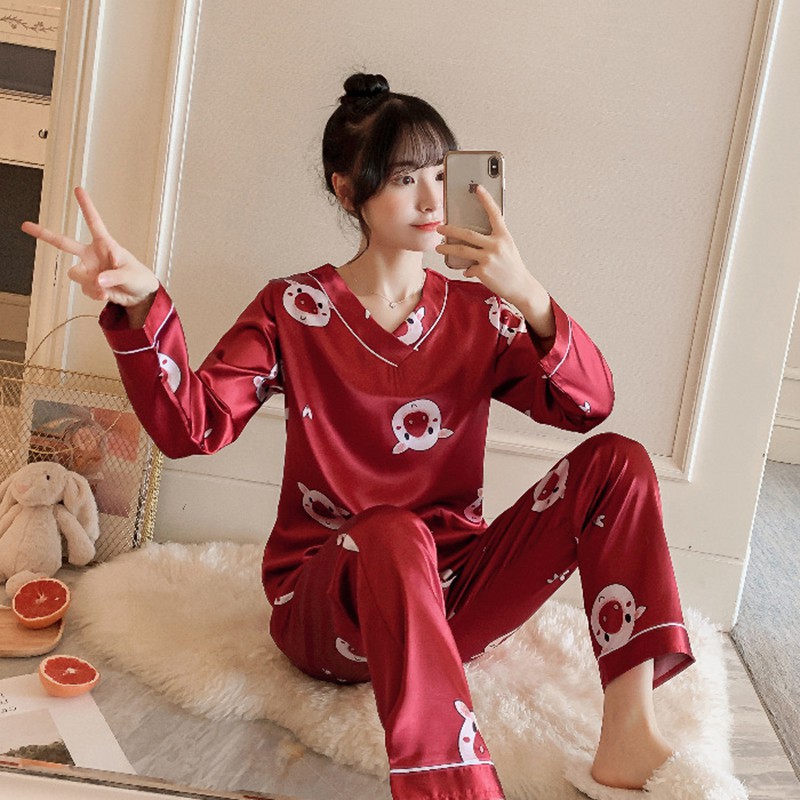 Bộ đồ ngủ pijama dài tay họa tiết chất lụa cao cấp -BNDT68