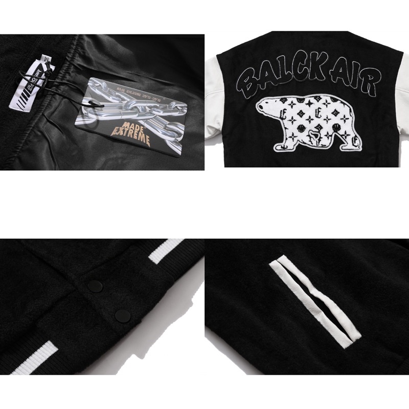 Áo khoác Jacket Varsity Chính Hãng Black Air chữ B chất nhung tay da cao cấp