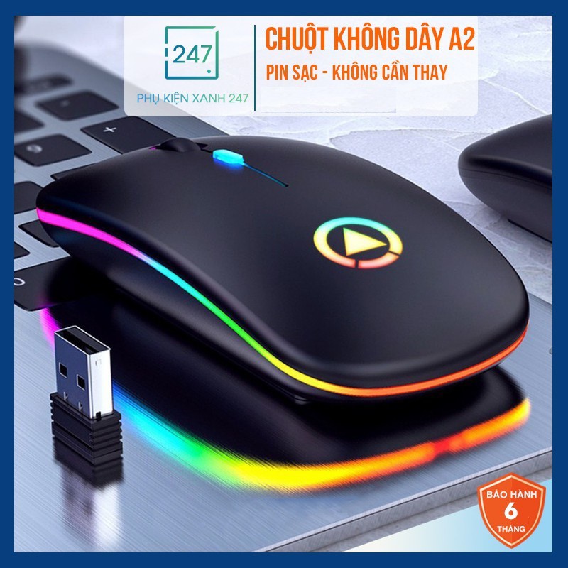 Chuột máy tính không dây đèn led chức năng 𝐏𝐈𝐍 𝐒𝐀̣𝐂 siêu chống ồn, thiết kế mỏng nhẹ - BH 1 ĐỔI 1