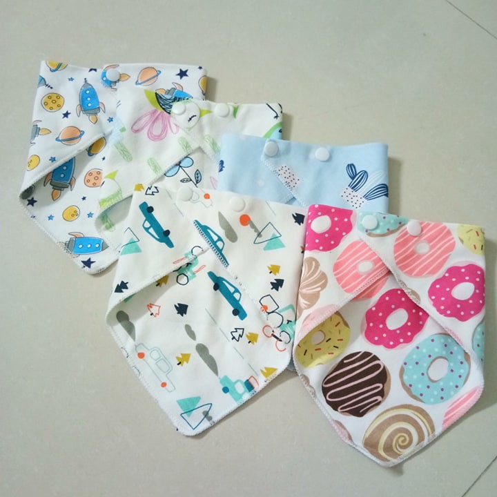 Set 4 Khăn Yếm Cotton 100% 2 Cúc Bấm Điều Chỉnh Size Thương Hiệu Goodmama Cao Cấp