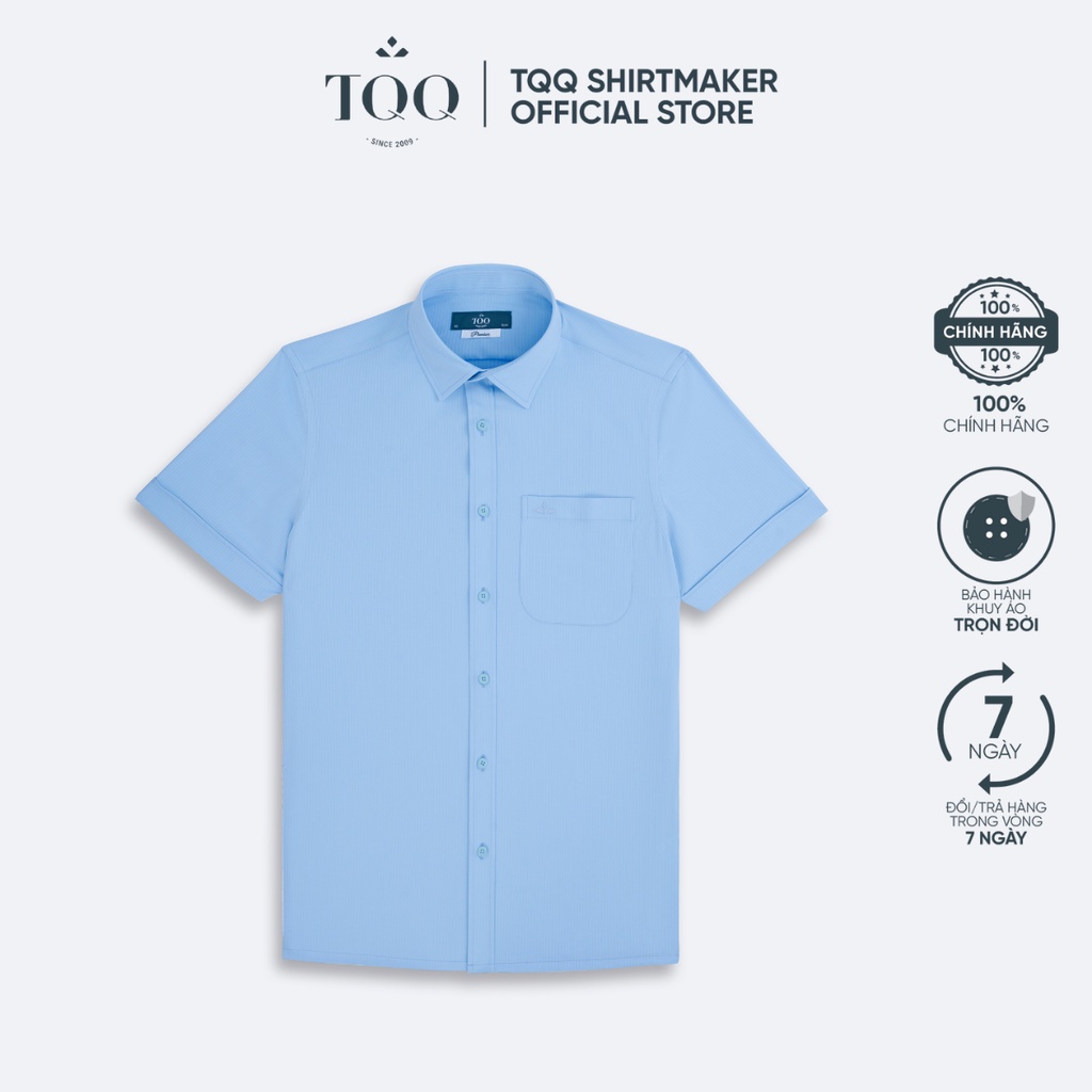 Áo sơ mi nam ngắn tay TQQ K512CB màu xanh biển dáng Slimfit tôn dáng hiện đại
