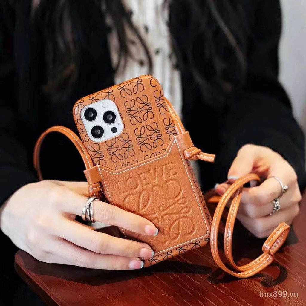 Ốp điện thoại chống rơi có dây đeo kèm ngăn đựng thẻ thích hợp cho Iphone 13 Promax 12 Pro Xs Max Xr 11 13 mini 12 11