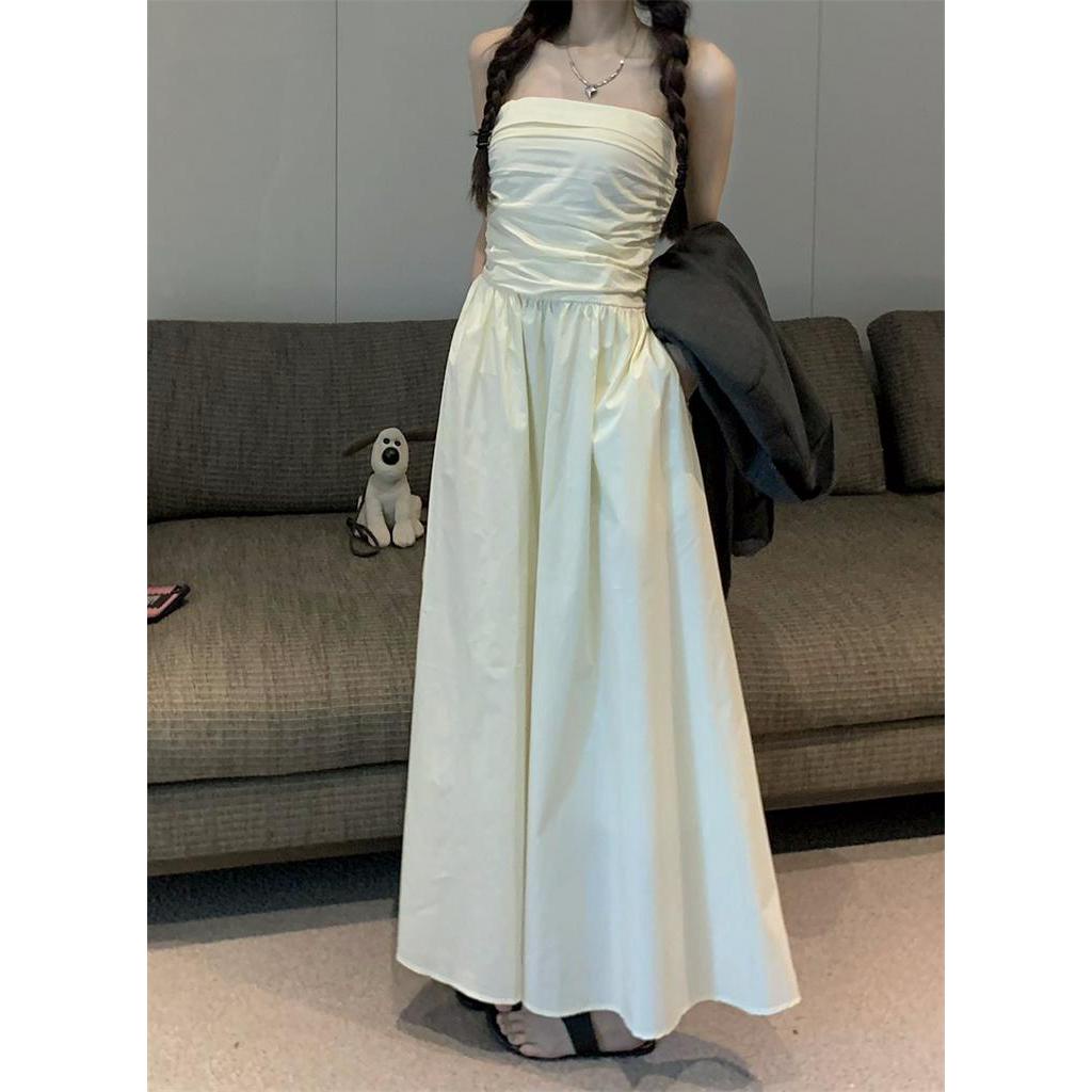 Đầm Hai Dây Xếp Ly Màu Xám Đậm Thời Trang Mùa Hè Pháp 63585