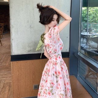 Váy maxi hoa dáng xoè tay bồng