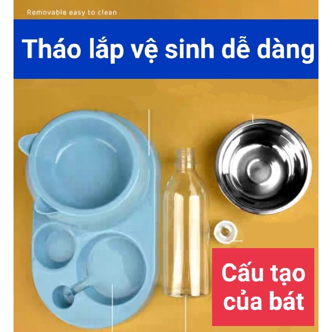 Bát ăn cho chó mèo có bát inox, khay bình nước tự động - Thiết kế chống gù giúp Boss thoải mái