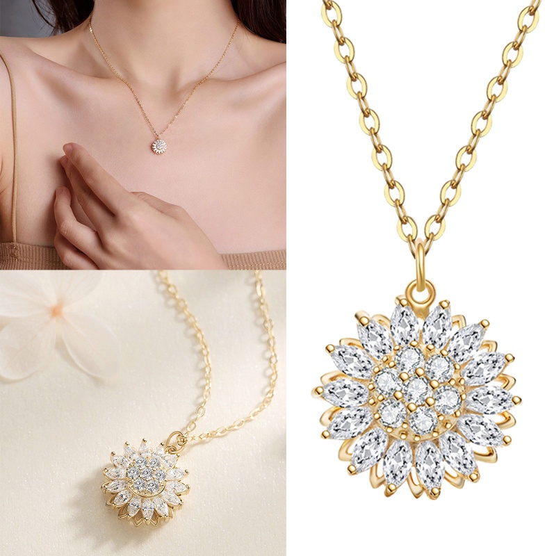 Vòng cổ Mặt Hoa Hướng Dương Đính Đá Zircon Sang Trọng