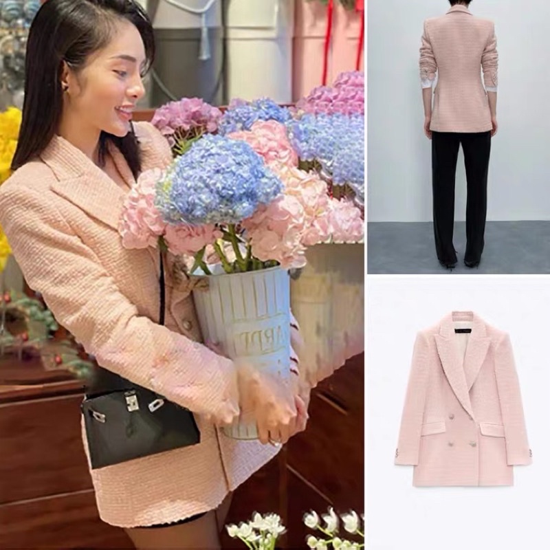 ÁO VEST DẠ TWEED HỒNG BE ZARA AUTHENTIC TUỒN STORE