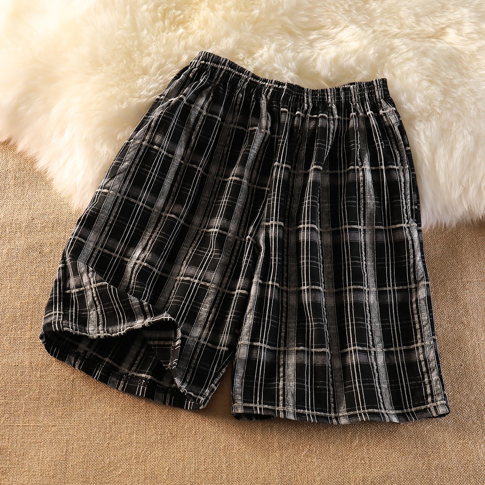 Women plaid shorts High waist thin casual pants Loose cropped trousers Straight big size Sports pants ins tide