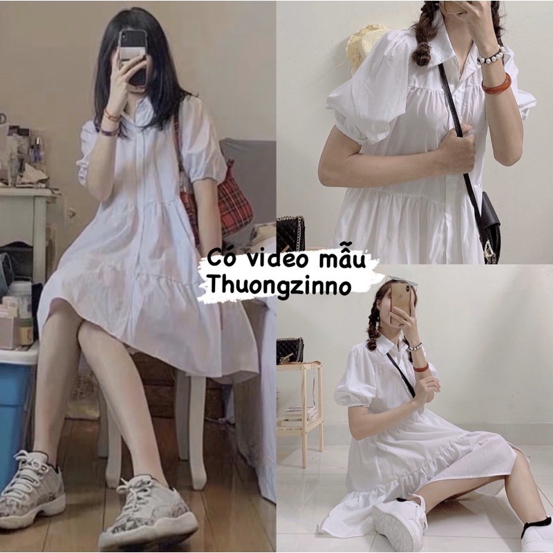 [Ảnh thật/Video] ĐẦM BABYDOLL CỔ SƠMI TRẮNG Váy sơ mi trắng cộc tay | BigBuy360 - bigbuy360.vn
