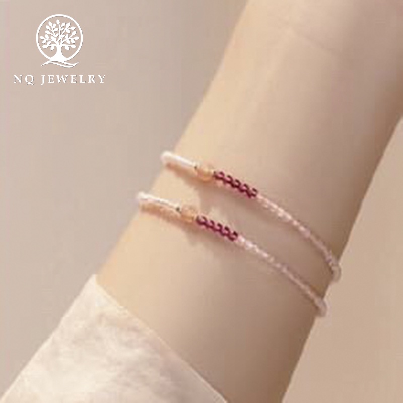 Vòng ta hồng 4mm phối charm bạc mạ vàng