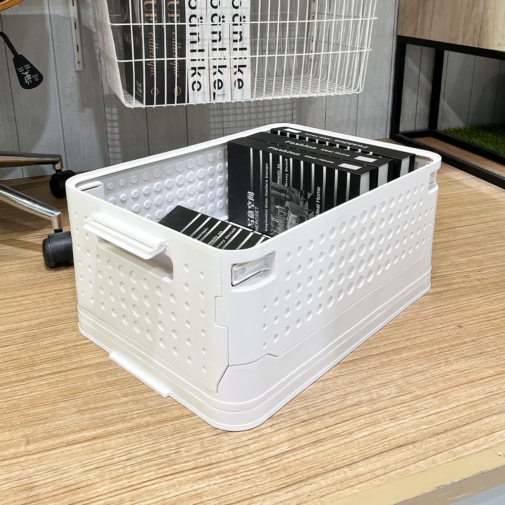 HomeBase STACKO Thùng đựng đồ bằng nhựa có nắp có thể gấp gọn YUKI W46xD33xH22.5cm màu trắng
