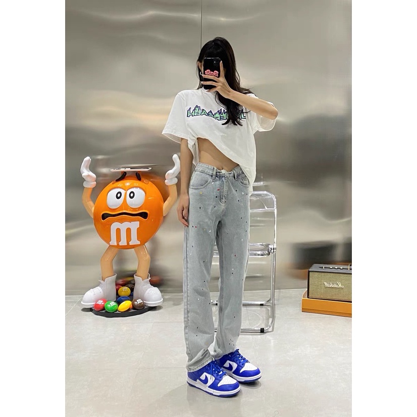 Quần Jean Vẩy Sơn PLAYAZ Paint Splatter Jeans - Light Blue