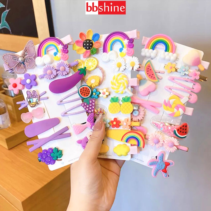 Kẹp tóc cho bé, Set kẹp tóc cho bé gái 14 chi tiết nhiều màu sắc họa tiết dễ thương BBShine – P154