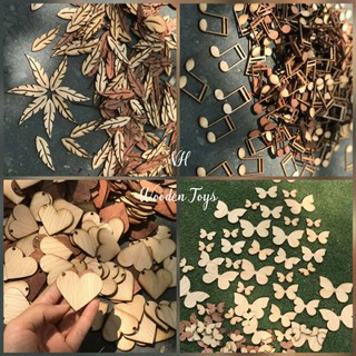 Combo 70 món đồ decor bằng gỗ 🔥trái tim gỗ ,  chiếc lá , con bướm🔥tô vẽ trang trí nhà cửa