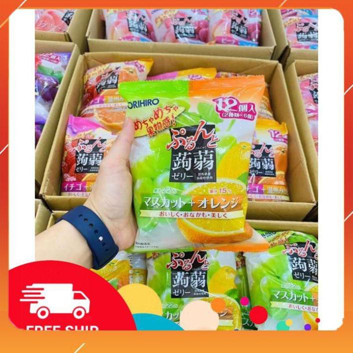 Thạch trái cây Orihiro Nhật Bản [LOẠI TO] có 5 vị, gói 240g có 12 cái