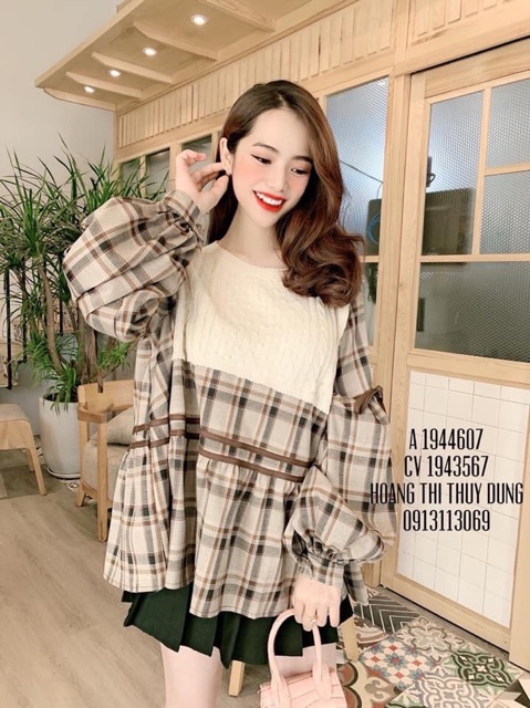 Áo babydoll kẻ pha len điệu đà | BigBuy360 - bigbuy360.vn