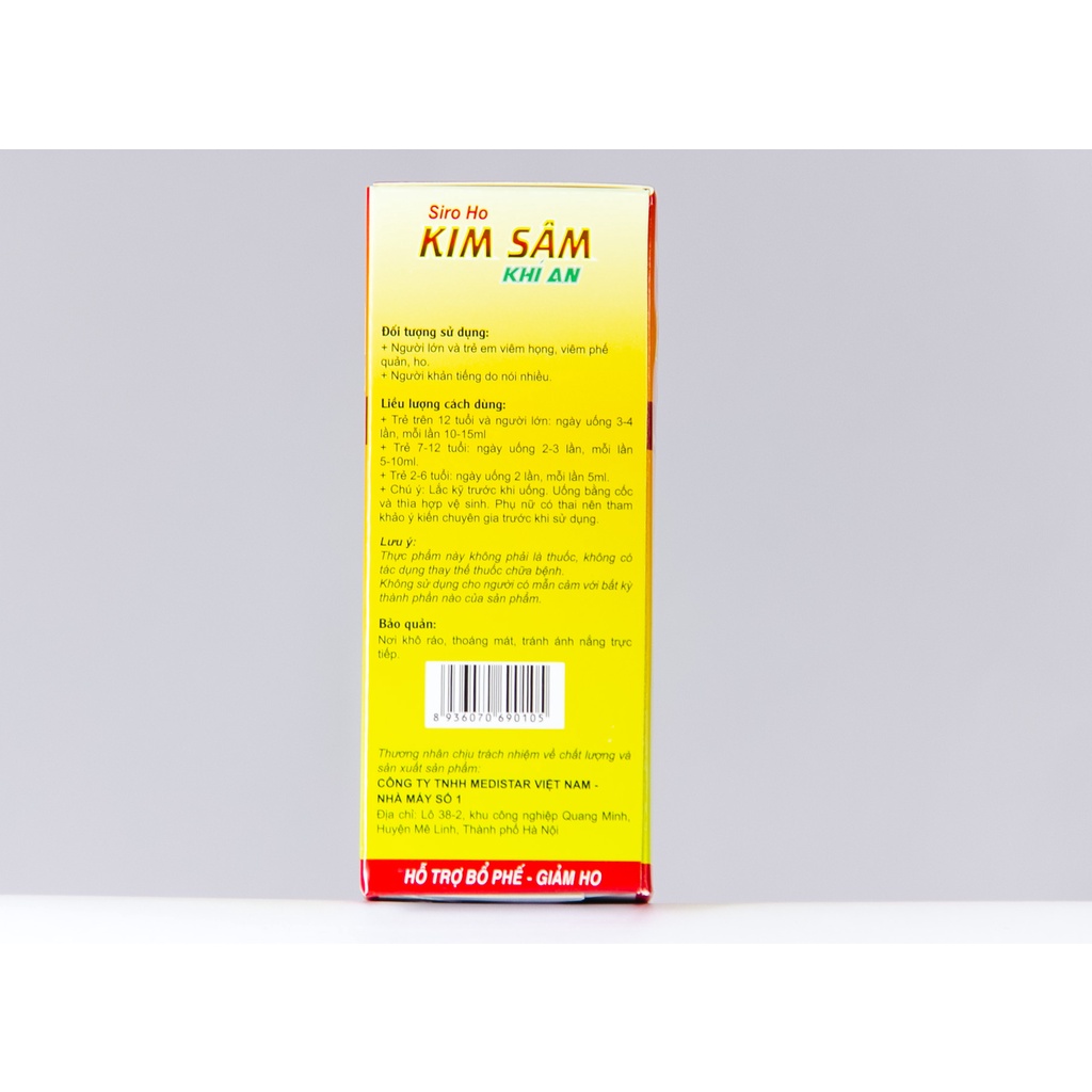 Siro ho Kim Sâm Khí An Hỗ trợ bổ phế, giảm ho, giảm triệu chứng viêm họng, viêm phế quản