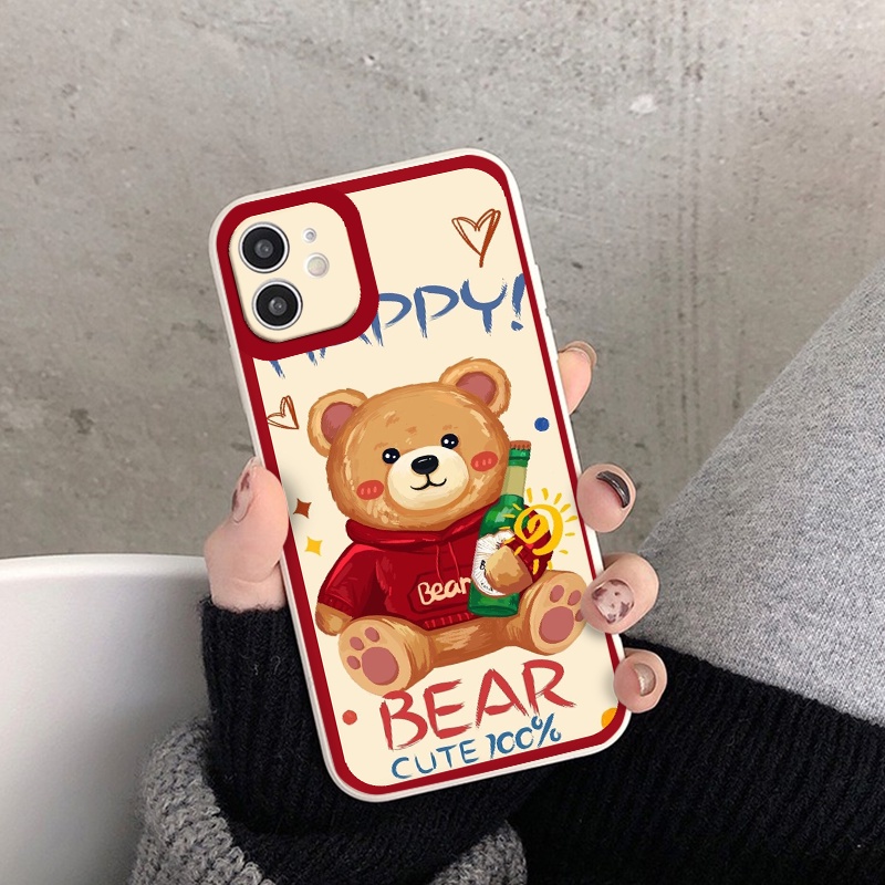 Ốp lưng iphone hình gấu bear happy dẻo cạnh vuông bảo vệ camera 7plus/8plus/x/xs/xsmax/11/12/13/14/pro/promax