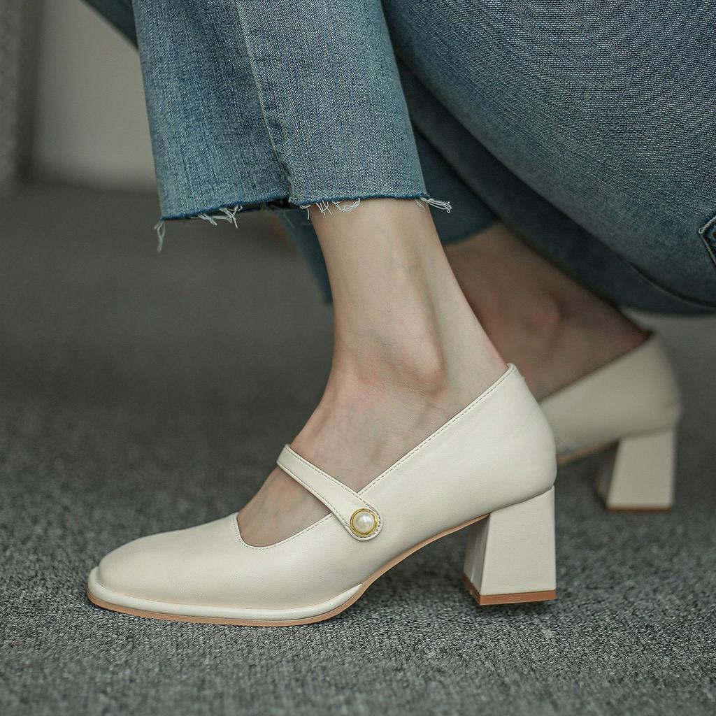 Mary Jane Women's Shoes High Heel Shallow Mouth Sweet Square Nose Sweet 2021 Style Summer Fashion