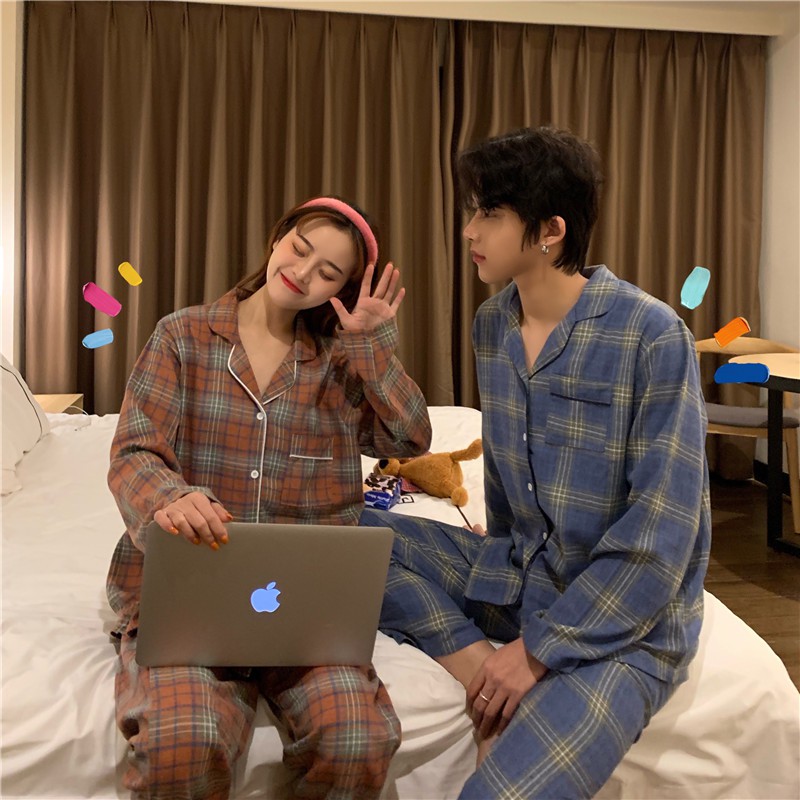 (  SẴN XANH L, NÂU L, XL ) Bộ đồ ngủ đôi pyjama caro AK665 | BigBuy360 - bigbuy360.vn