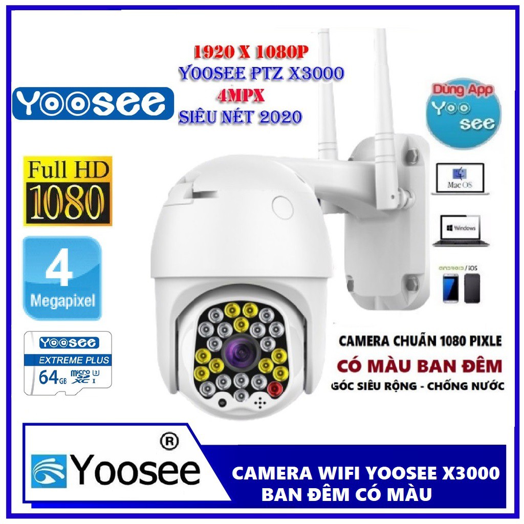 Camera wifi ngoài trời Yoosee PTZ X3000 , chống nước , đàm thoại 2 chiều , 23 led siêu sáng-Bảo Hành 24 Tháng | WebRaoVat - webraovat.net.vn