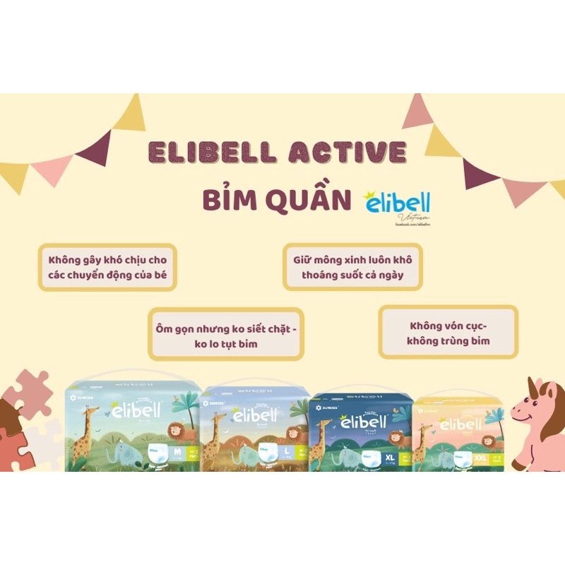 (hàng có sẵn)Bỉm dán /quần Elibell Active đủ size S48/ M44/L40/XL36/XXL34