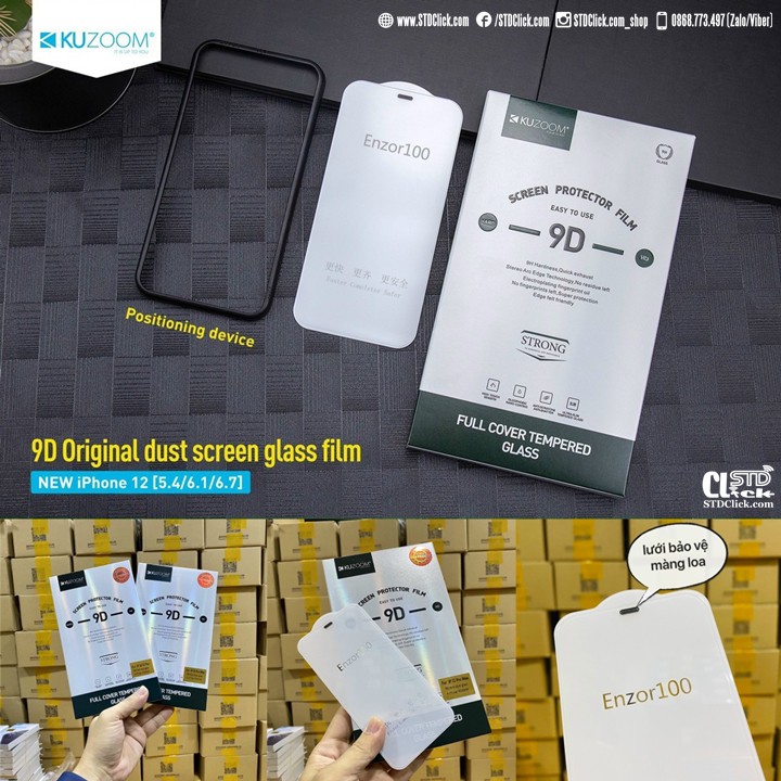 KÍNH CƯỜNG LỰC IPHONE 12 PRO MAX - 12 PRO - 12 KUZOOM FULL CLEAR MÀNG LOA CHÍNH HÃNG