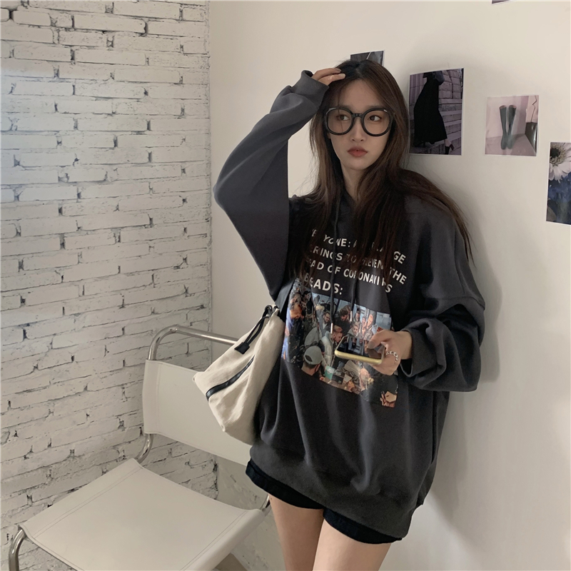 Áo hoodie tay dài in chữ vui nhộn thời trang Hàn Quốc cho nữ