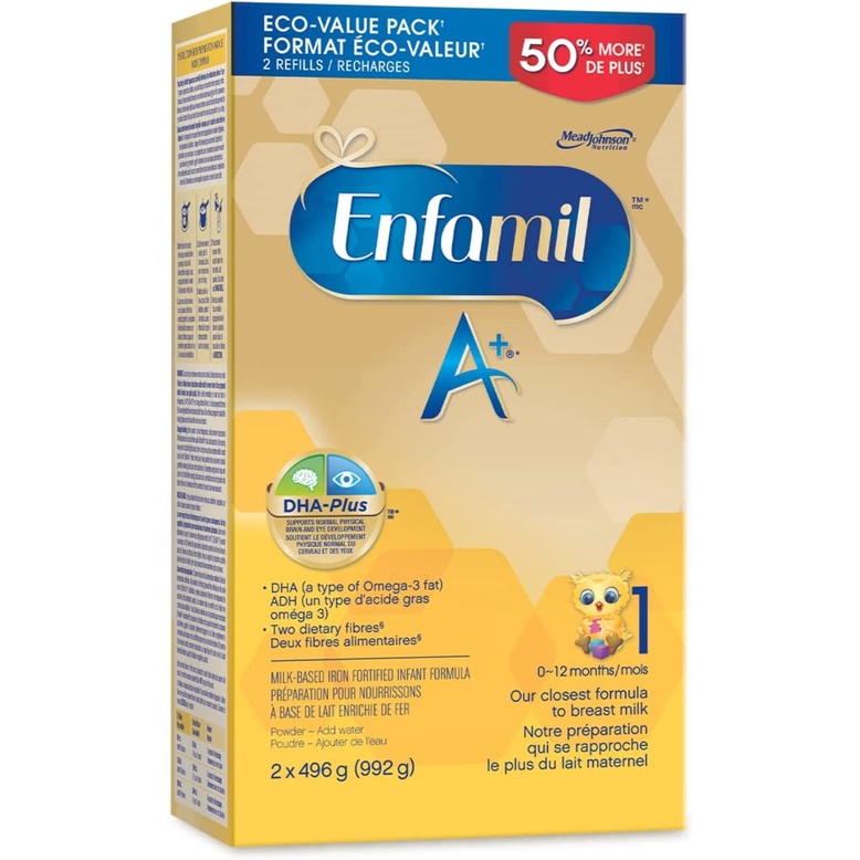 Enfamil A+ Canada đủ số 1,2,3 hộp giấy, thiếc, nhựa 550g / 992g