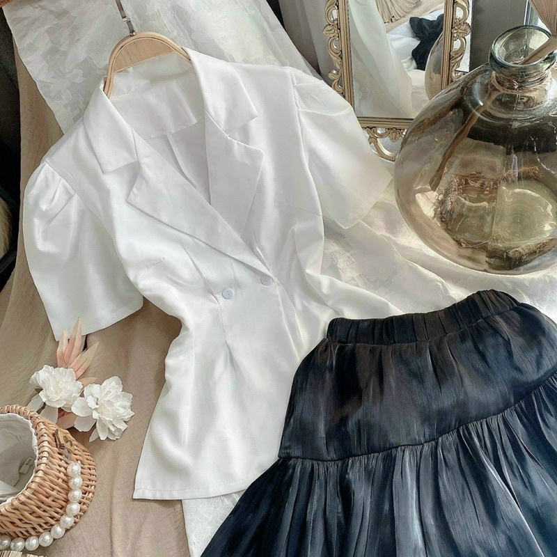 Set vest + chân váy đen