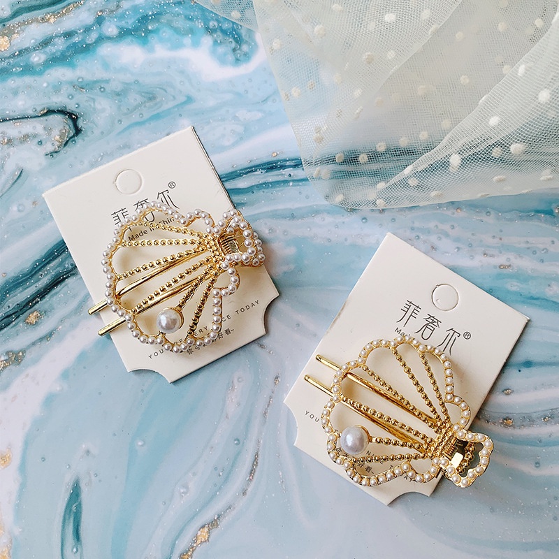 Kẹp Cá Mập Rỗng Bằng Kim Loại Đính Ngọc Trai Cho Nữ Mới