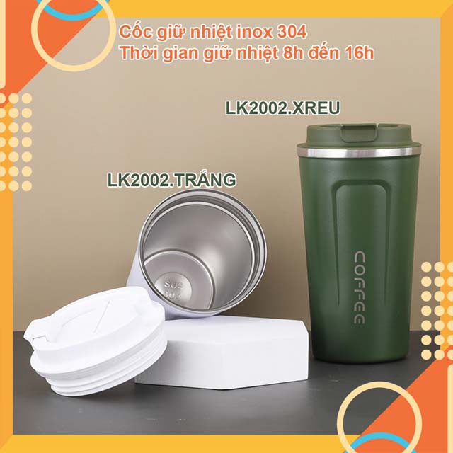 Ly giữ nhiệt COFFEE  510ml hàng nhập khẩu cao cấp- màu hồng LK 2002-giữ nhiệt từ 6h-16h