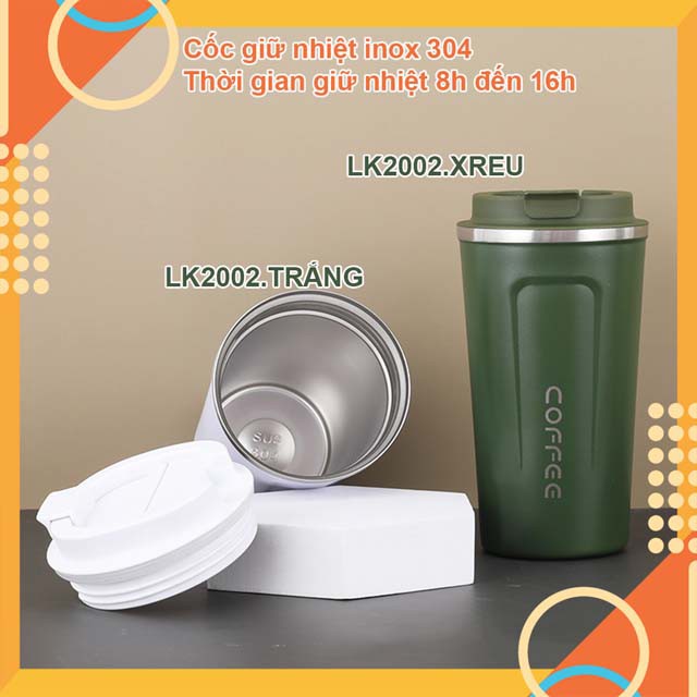 Cốc giữ nhiệt 510ml hàng nhập khẩu cao cấp- màu đen LK 2002-giữ nhiệt từ 6h-16h