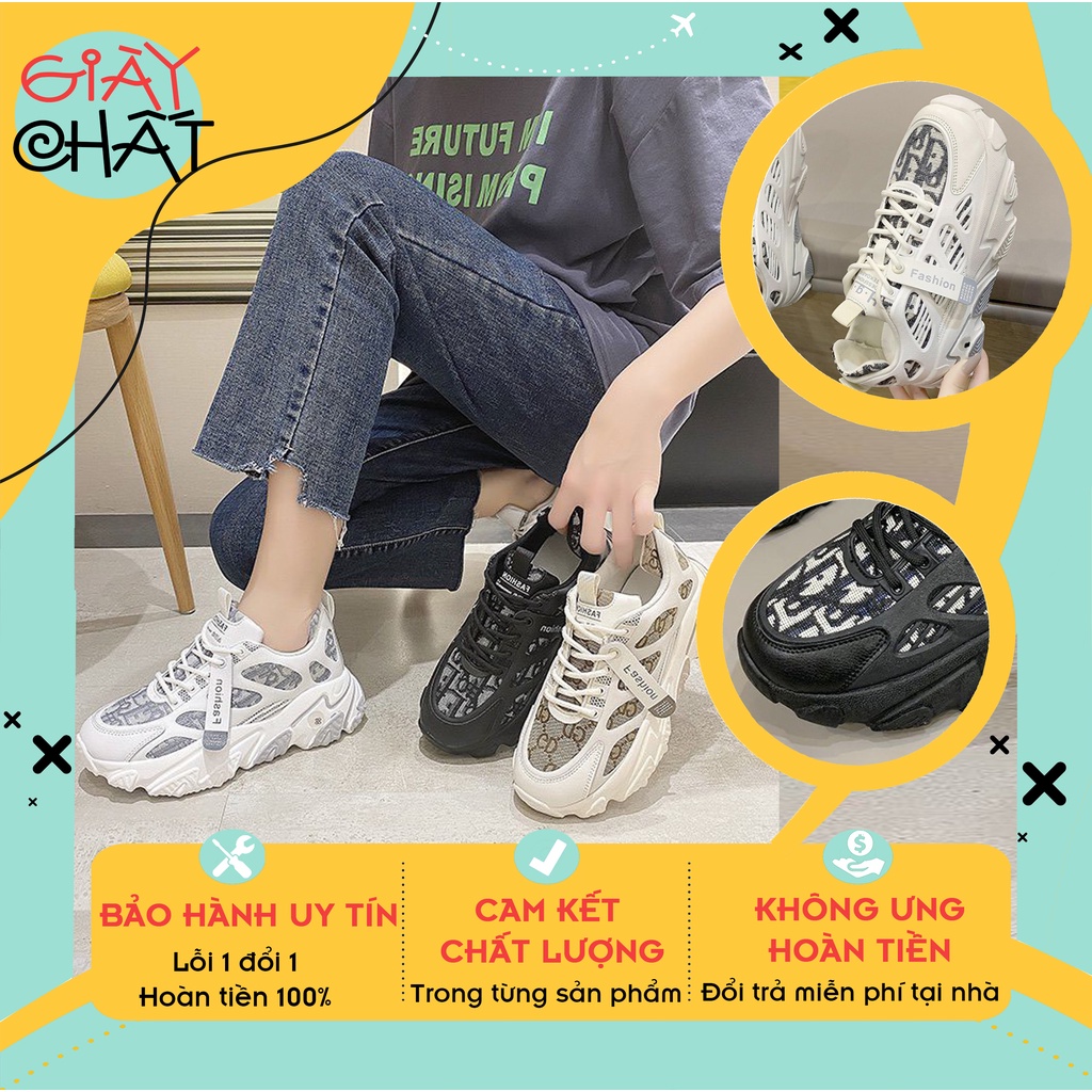 Giày thể thao nữ đế cao thấp cổ , Giày thể thao sneaker nữ GD độn đế thông hơi siêu hot trend