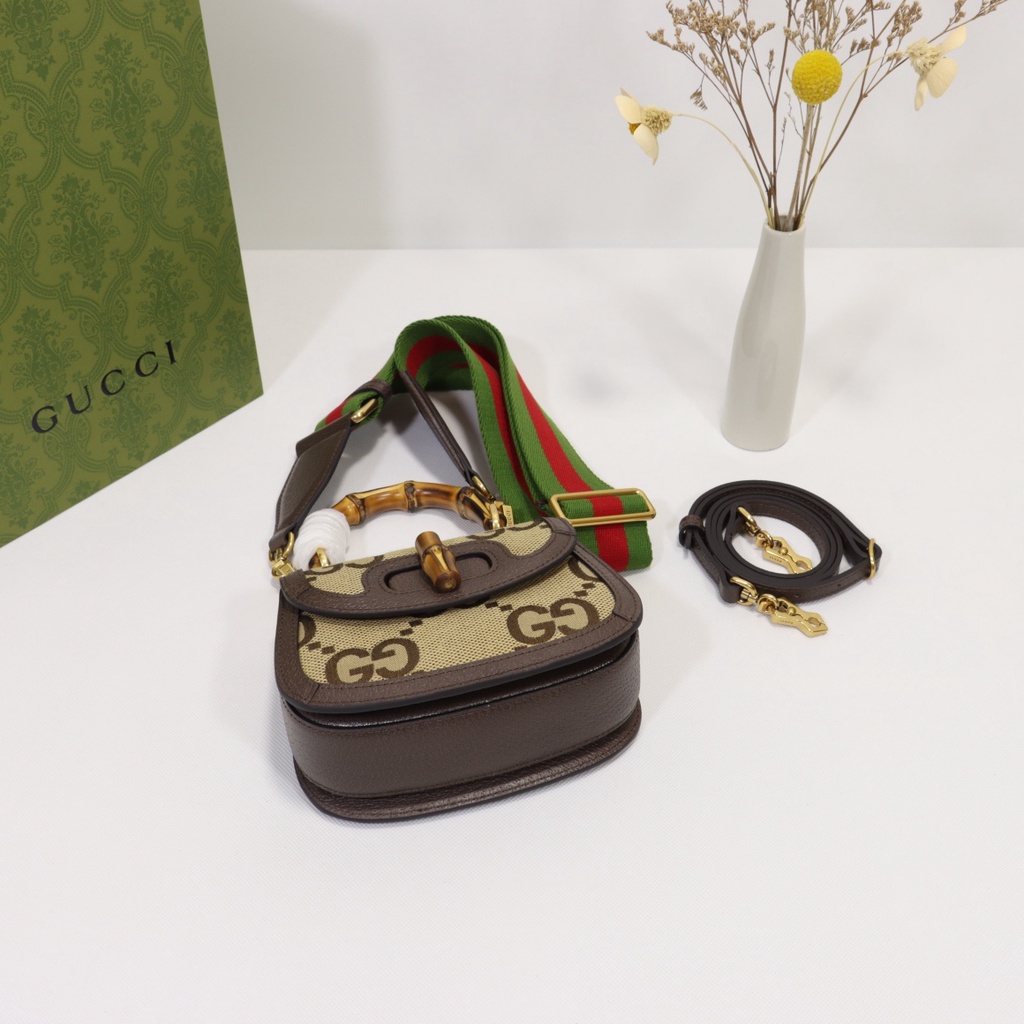 Túi xách quai trúc nữ da thật thời trang cao cấp Gucci GG GC phong cách retro