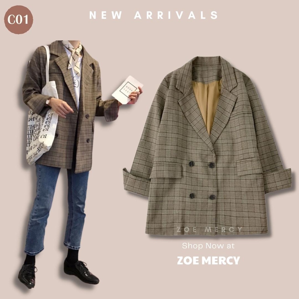 [SẴN]-Áo blazer kẻ caro - C01