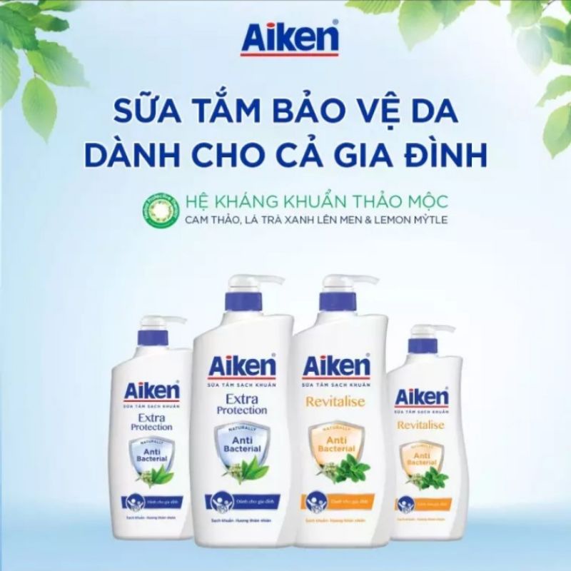 Sữa tắm sạch khuẩn Aiken chiết xuất trà xanh thiên nhiên chai 850g.
