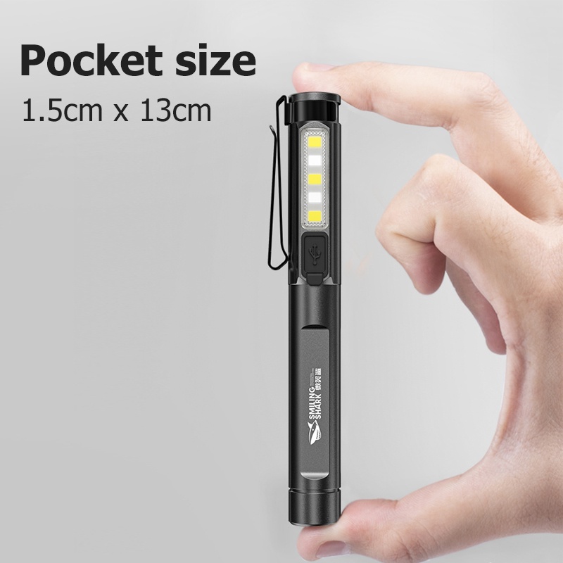 Đèn pin LED mini Smiling Shark SDYK01 bỏ túi sạc USB ánh sáng trắng vàng tím an toàn y tế không có tia xanh gây hại