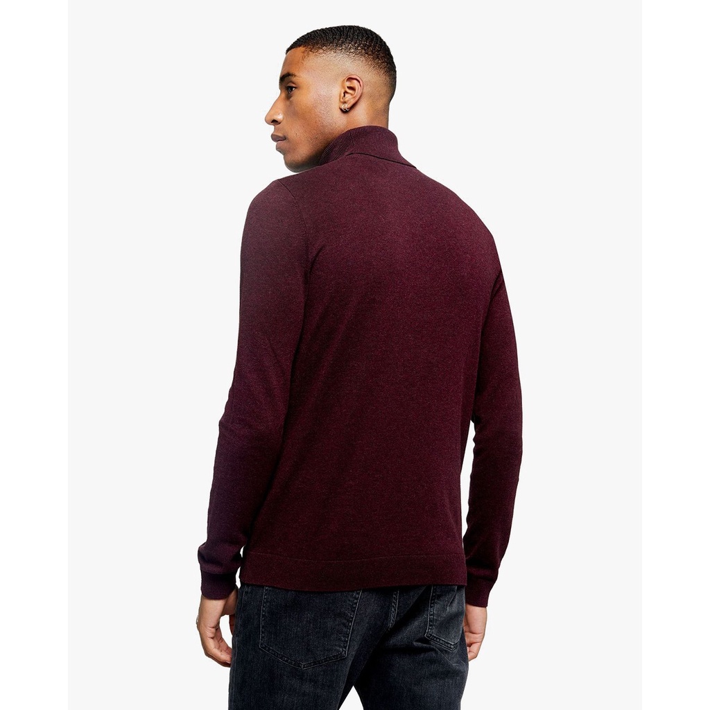 TOPMAN - Áo len nam cổ lọ Burgundy Marl 81A02SBRG-015