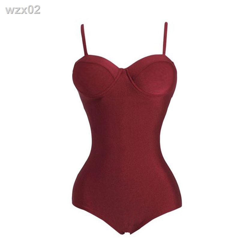 Phong cách hàn quốc áo tắm nữ ngực nhỏ hỗ trợ thép gom eo cao đơn giản màu sắc đậm retro một mảnh gợi cảm che bụng | BigBuy360 - bigbuy360.vn