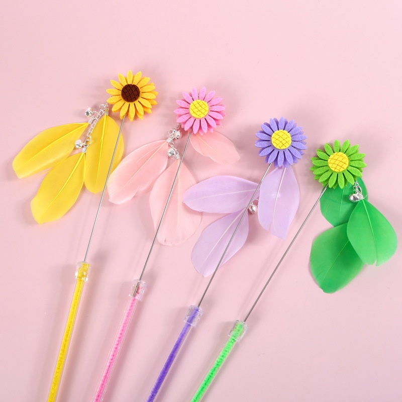 &lt;cutepethome&gt;Gậy Đồ Chơi Gắn Lông Vũ Hình Hoa Cúc Nhỏ Cho Mèo Cưng