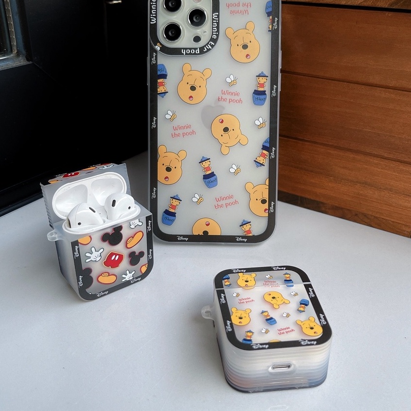 Vỏ Bảo Vệ Hộp Sạc Tai Nghe compatible AirPods Pro/compatible AirPods2 Gen Hình Vuông Họa Tiết Mickey Minnie Và Minnie 2021
