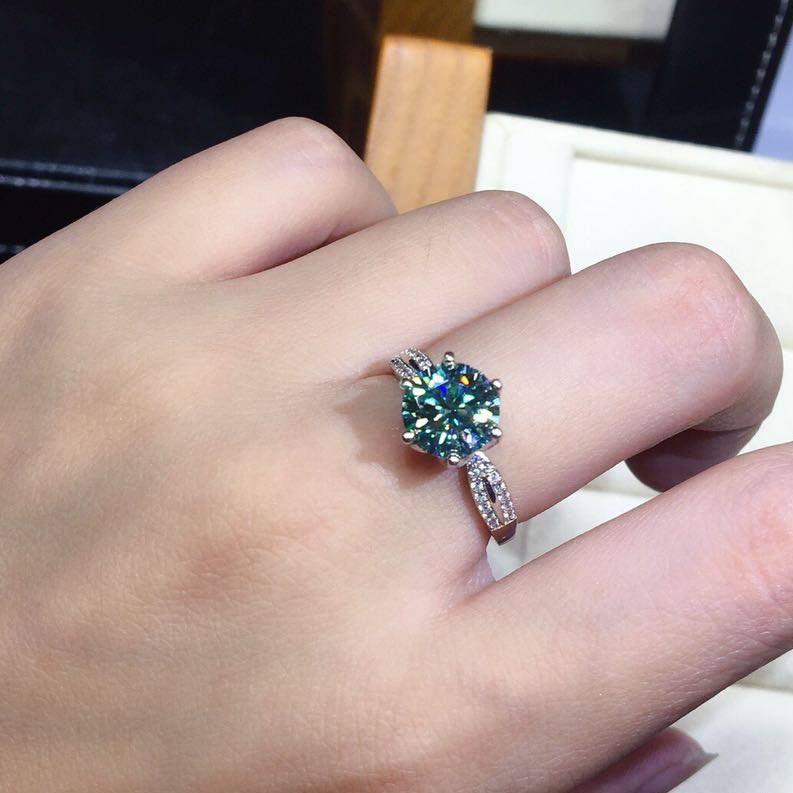 ✨Blingbling✨ Nhẫn Nữ Đính Đá PT950 Xanh Dương Hình Trái Tim 2 Cái
