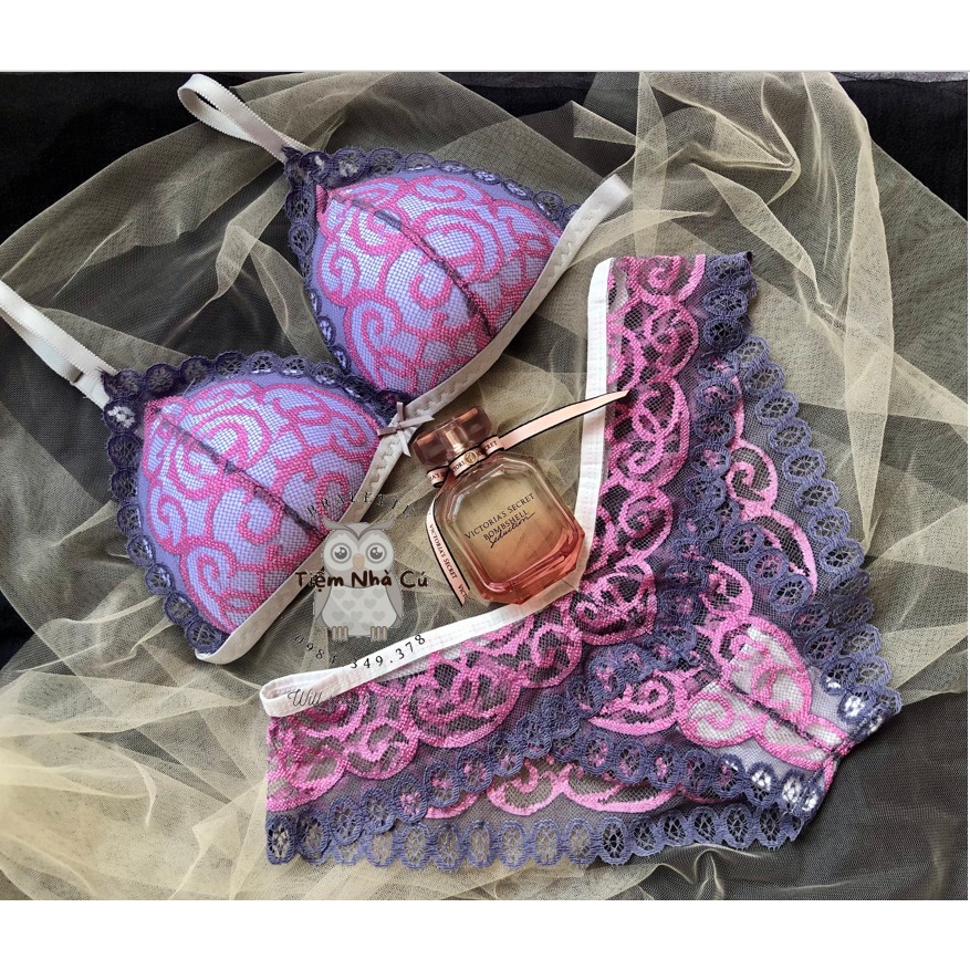 Set bra thiết kế sexy, Đồ lót nữ màu xanh ren hồng gợi cảm ôm ngực nguyên set gồm áo + quần | BigBuy360 - bigbuy360.vn