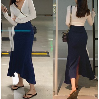 Phong Cách Hàn Quốc Không Đều Cao Cấp Hình Chữ a hông Váy Nữ Chia Lưng Đuôi Cá Váy Dài Váy Cao Cấp Váy Hông Váy Dài Không Đều Thời Trang All-Ma