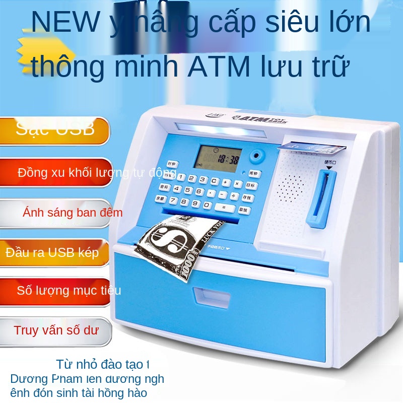 ATM tự động cho trẻ em Con heo đất rút tiền Máy gửi Tiết kiệm và Hộp mật khẩu an toàn Douyin sáng tạo Màu đỏ