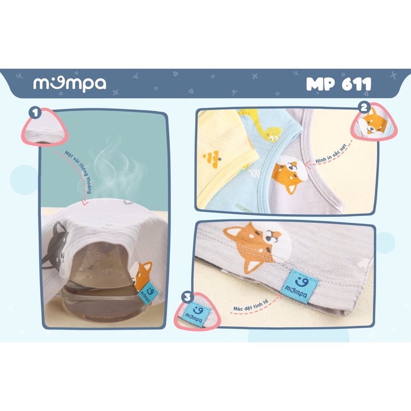 MOMPA Bộ quần áo ba lỗ cài vai hoạ tiết thương hiệu Mompa cho bé