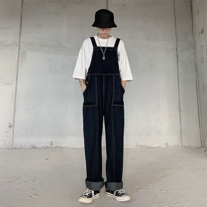 Quần yếm denim iMaodou ống rộng phong cách retro dễ phối đồ thời trang mùa thu cho nam