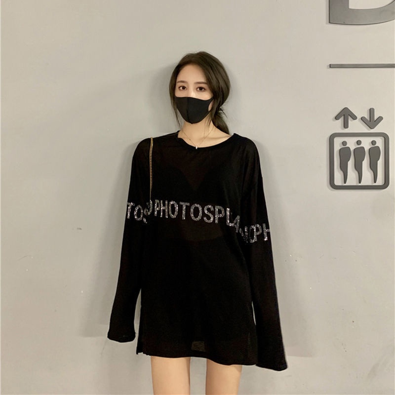 COZOK Áo thun tay dài form rộng họa tiết kim cương