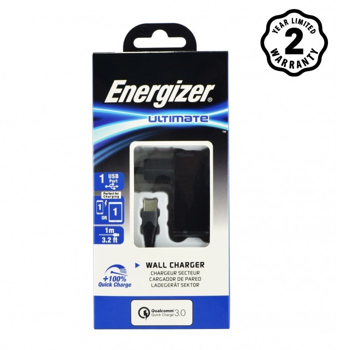 Sạc Energizer Quick Charge Qualcomm 3.0 18W kèm cáp USB Type-C - AC1Q3EUUC23